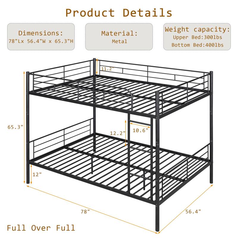 Bunk Bed Frame with Ladder and Guardrail, White Black Optional