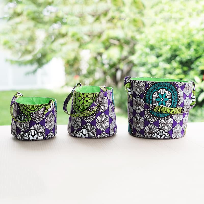 Novica Handmade Amethyst Spring Cotton Baskets (Set Of 3)