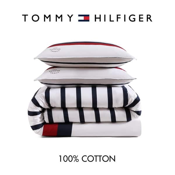 Tommy Hilfiger Classic Stripe Cotton Reversible Blue Duvet Cover Set ...