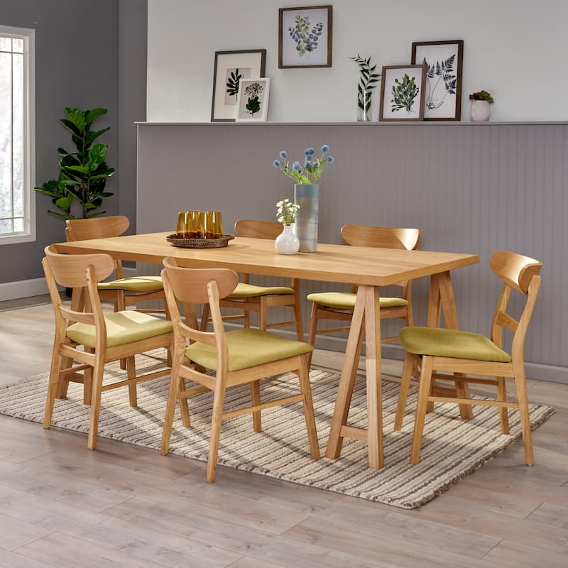 Idalia Mid-Century Modern 7 Piece Dining Set by Christopher Knight Home - Natural Oak + Green Tea