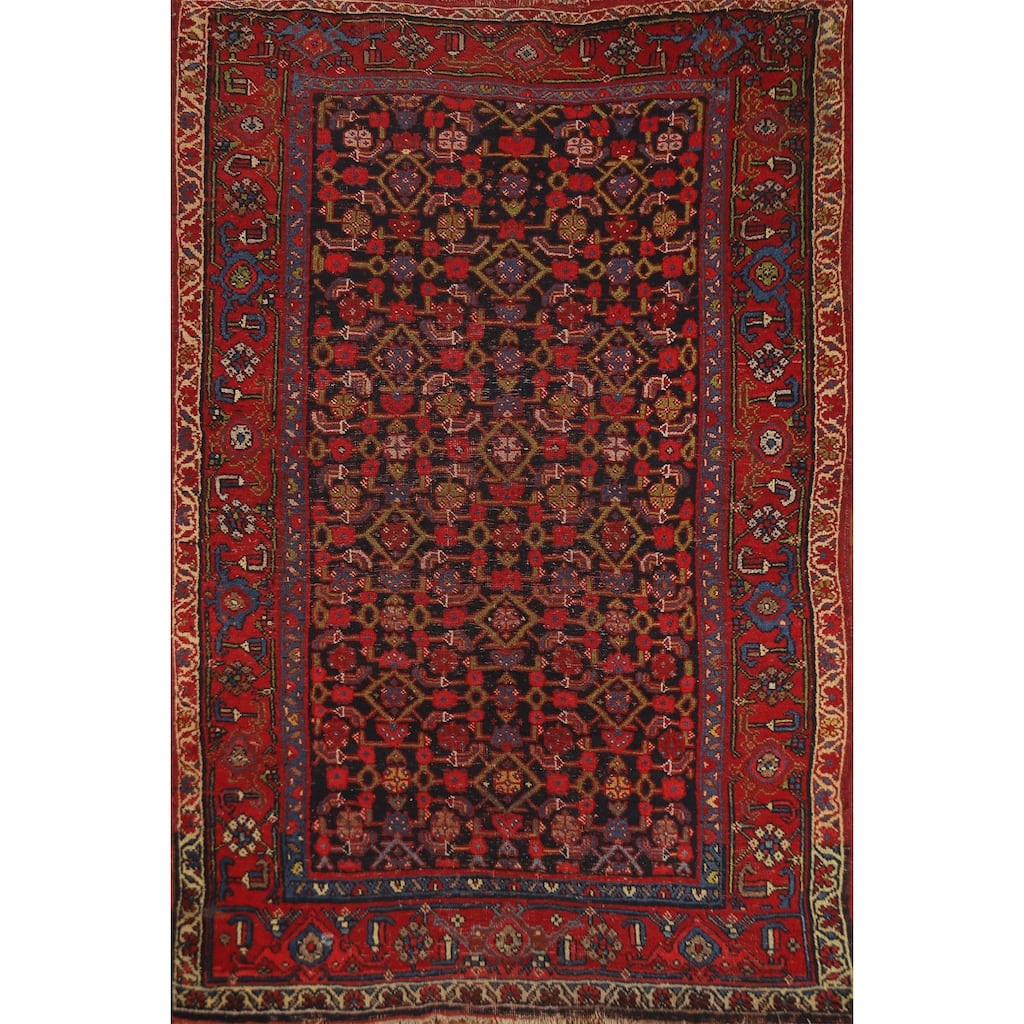 Hand Knotted Oriental 100% Wool Carpet Traditional Geometric Navy Blue & Blues Bidjar Area Rug - 6' 4'' X 4' 2''