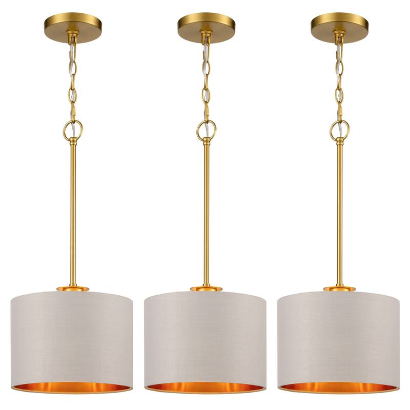 Modern Chandelier Dining Room Pendant Light Fixture Drum Fabric Shade - 3Pack/1-Light
