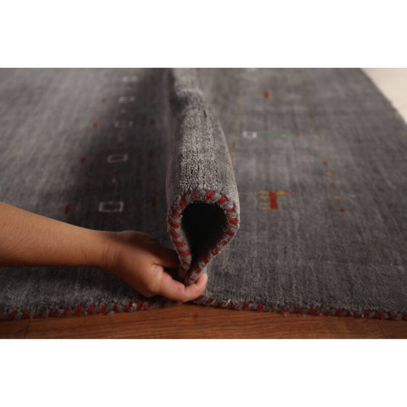 Gray Gabbeh Indian Area Rug Handmade Wool Carpet - 8'1"x 9'6"
