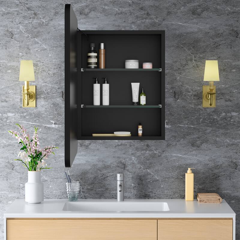 Aris Recessed/Surface Mount Bathroom Medicine Cabinet with Mirror and Lights, Dimmable, Adjustable Shelves, Fast Defogging