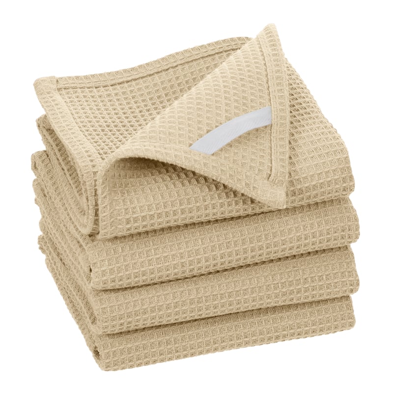 Fabstyles Broadway Waffle Cotton Kitchen Towels - 18x28 - Set of 4 - Khaki