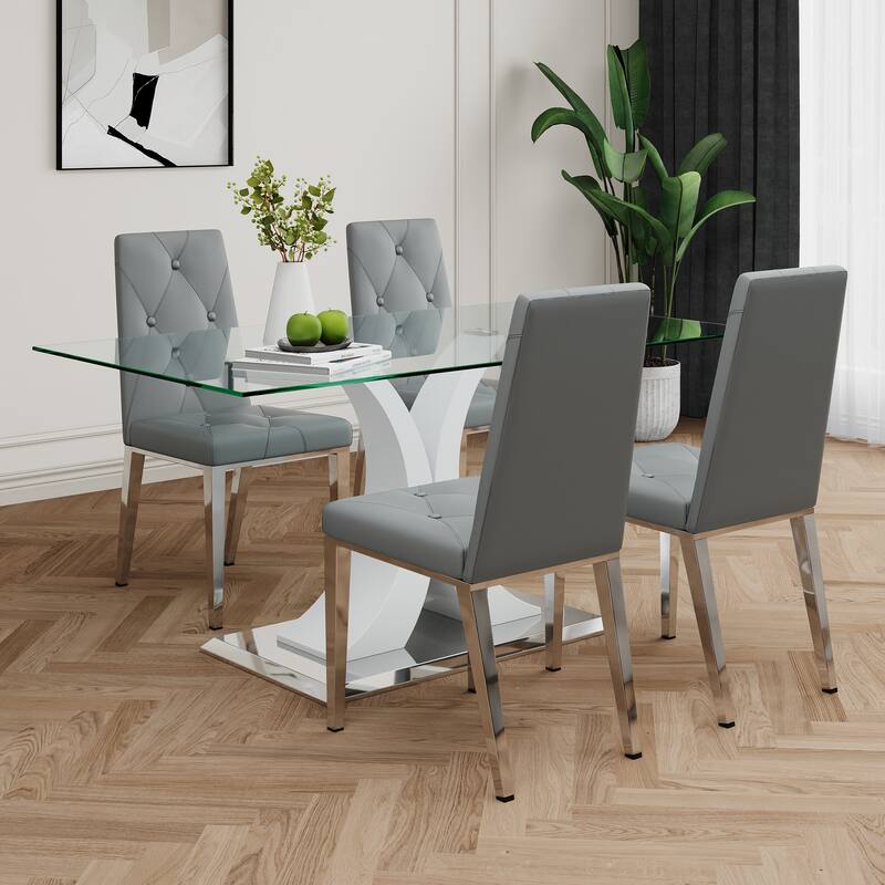 Modern Style Glass Table, Electroplated Chair Legs,Suitable For Restaurant Kitchens(Set of 5)