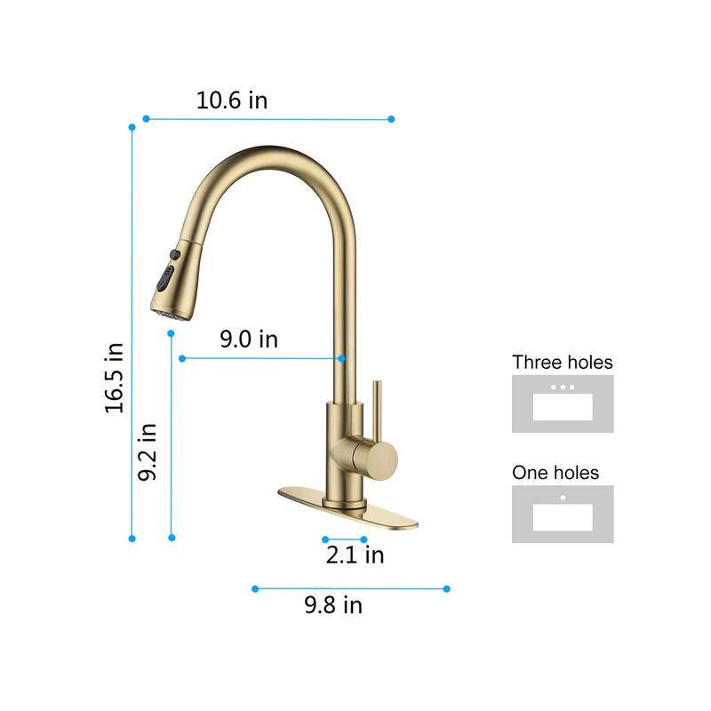 Kitchen Faucet with Pull Out Spraye in Brushed Gold - 16.5 inch