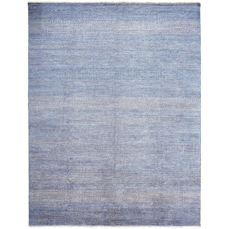 Stripes Color Block Gray Contemporary Rustic Area Rug - 9'6"x13'6" - Light Gray/Cobalt Blue/Pacific Blue