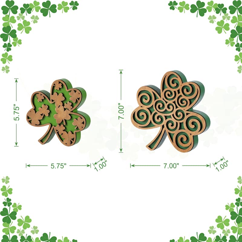 Glitzhome Set of 2 St. Patrick's Wooden Shamrock Table Decor