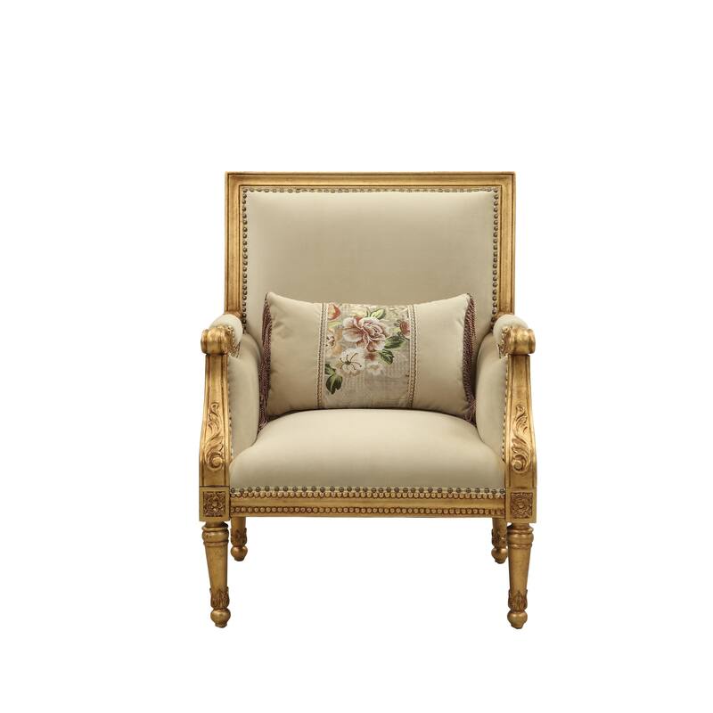 Kavida Tan and Antique Gold 1-Pillow Accent Chair with Nailhead Trim
