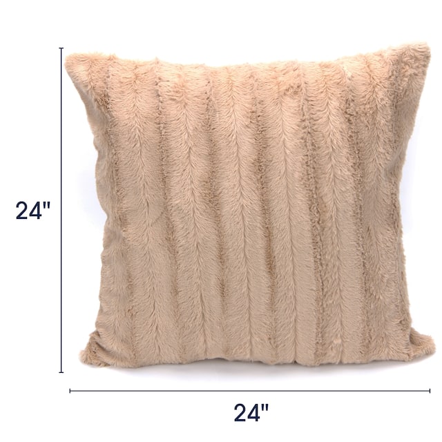 Cheer Collection Solid Color Faux Fur Throw Pillows (Set of 2) - Sand - 24 x 24