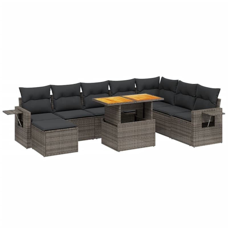 vidaXL Patio Sofa Set with Cushions Outdoor Furniture 9 Piece Poly Rattan - 21.7 x 39.4 x 28.7