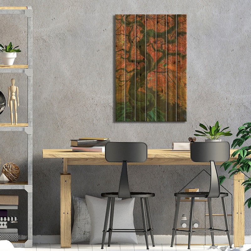 USA, Washington State, Bainbridge Island. Japanese maple tree in fall. Print On Wood by Jaynes Gallery - Multi-Color