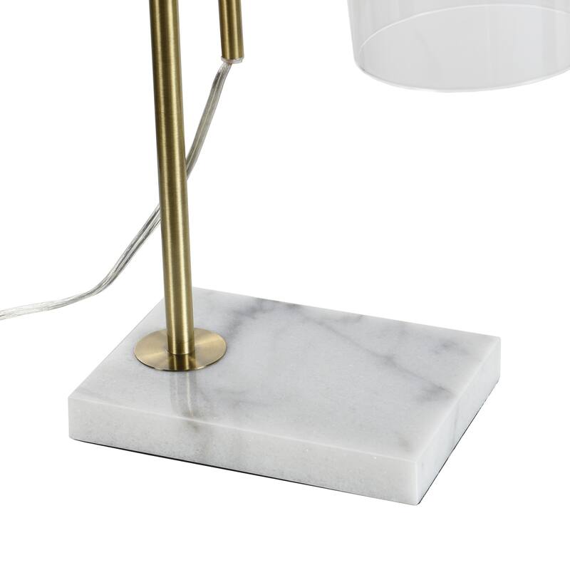 Oro Gold Table Lamp - Brushed Gold Curved Design and Marbled Base - Clear Shade