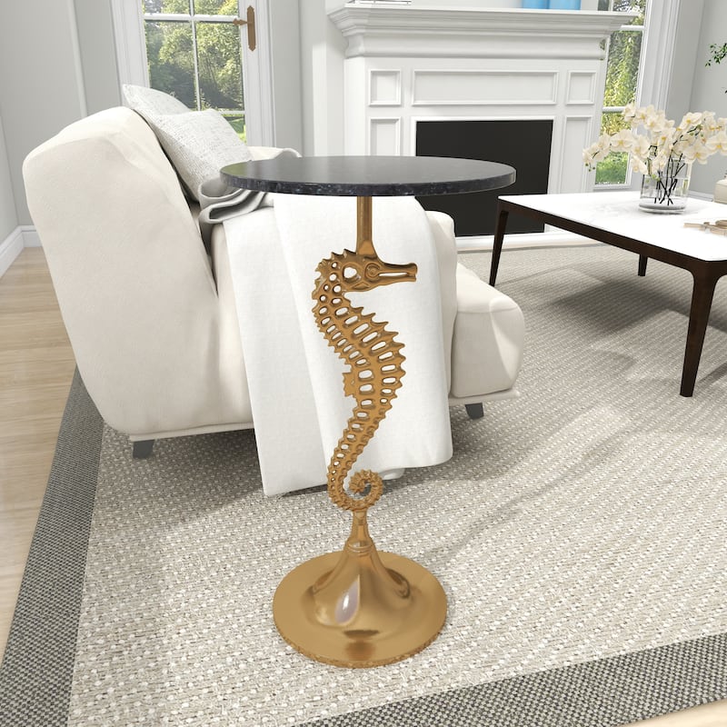 Aluminum Metal Sea Horse Pedestal Side End Accent Table with Tray Top - Silver or Gold - Roche River Decor