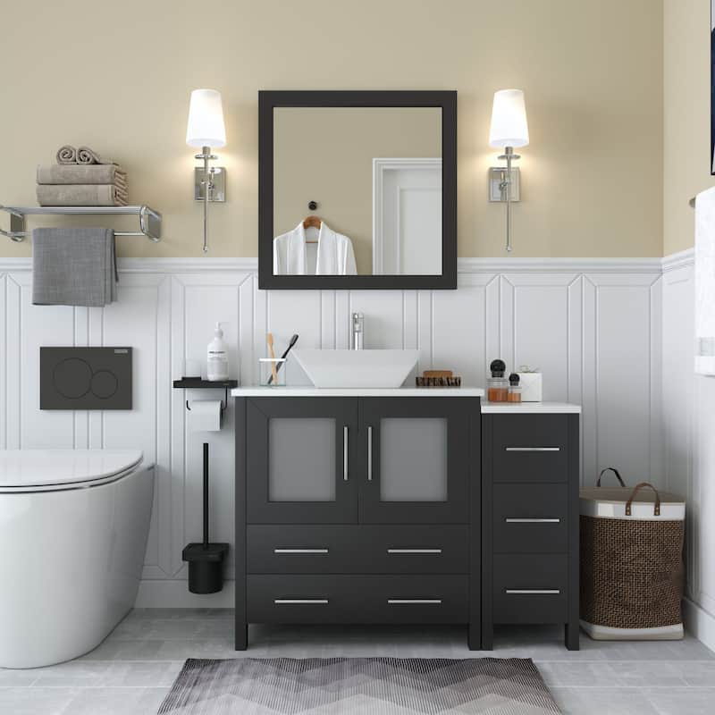 Vanity Art 42" Single Sink Bathroom Vanity Set with Engineered Marble Top and Free Mirror - 42 x 18.5 x 36 Inches - Espresso