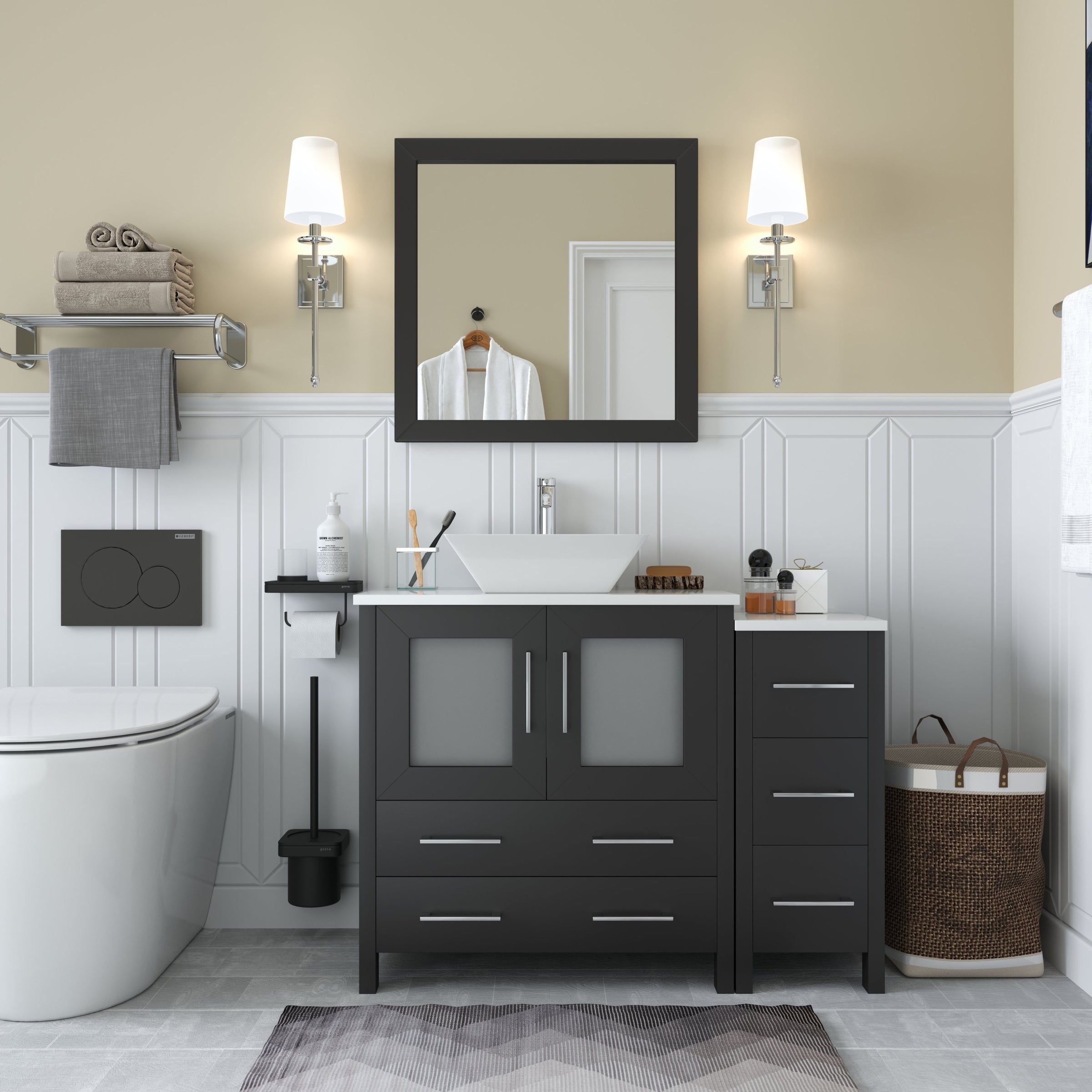 Vanity Art 42" Single Sink Bathroom Vanity Set with Engineered Marble Top and Free Mirror - 42 x 18.5 x 36 Inches