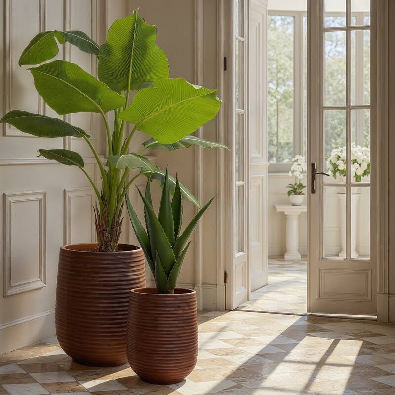 2-Piece Lightweight Eco Stone Ribbed Planters