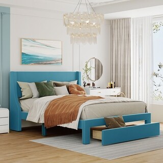 Queen Size Velvet Upholstered Platform Bed, Storage Bed with a Big ...
