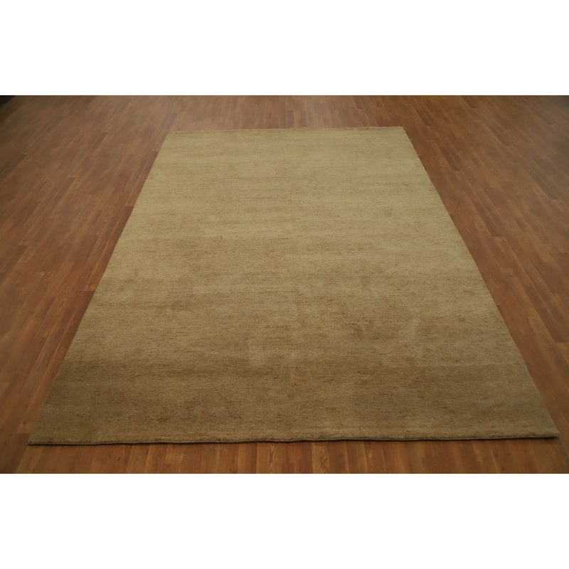 Hand Knotted Oriental 100% Wool Carpet Modern Solid Brown Gabbeh Area Rug - 11' 5'' X 8' 2''