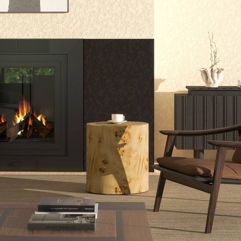 Nebula 20" Burl Wood Accent Oval Pillar Side Table