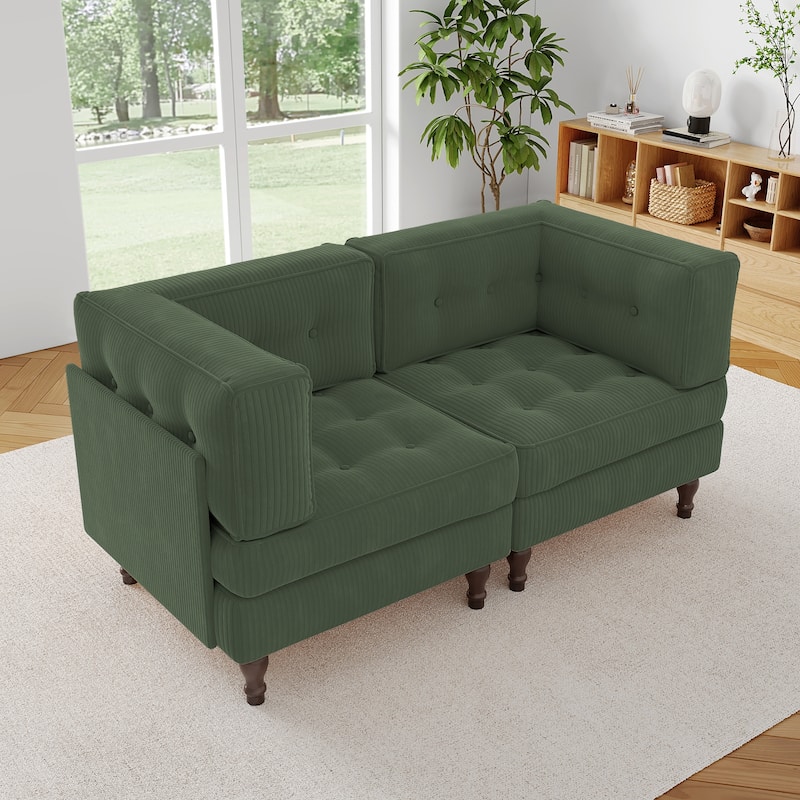 Modular Corduroy Corner Sectional Sofa Couch Set with Tufted Cushion