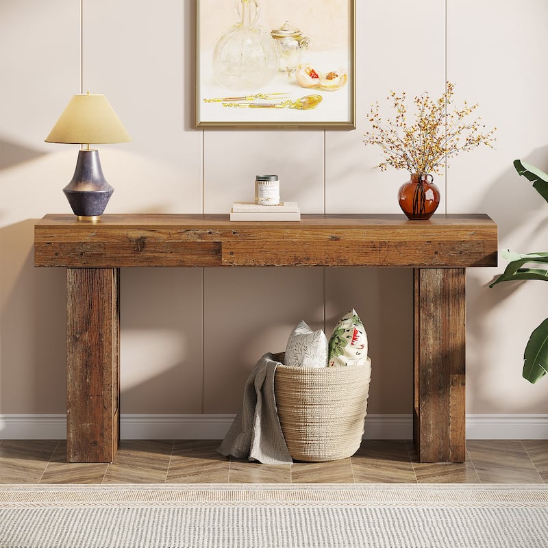 63-Inch Farmhouse Wooden Sofa Console Entryway Table for Living Room