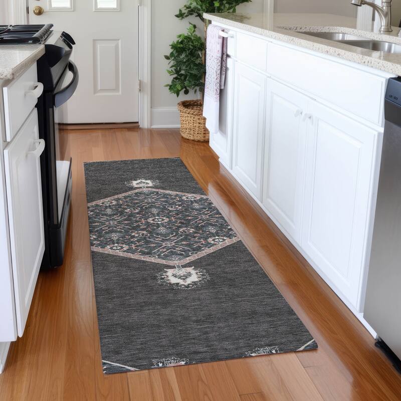 Premium Washable Super Soft Traditional Global Mayfield Rug - Charcoal - 2'3" x 7'6"