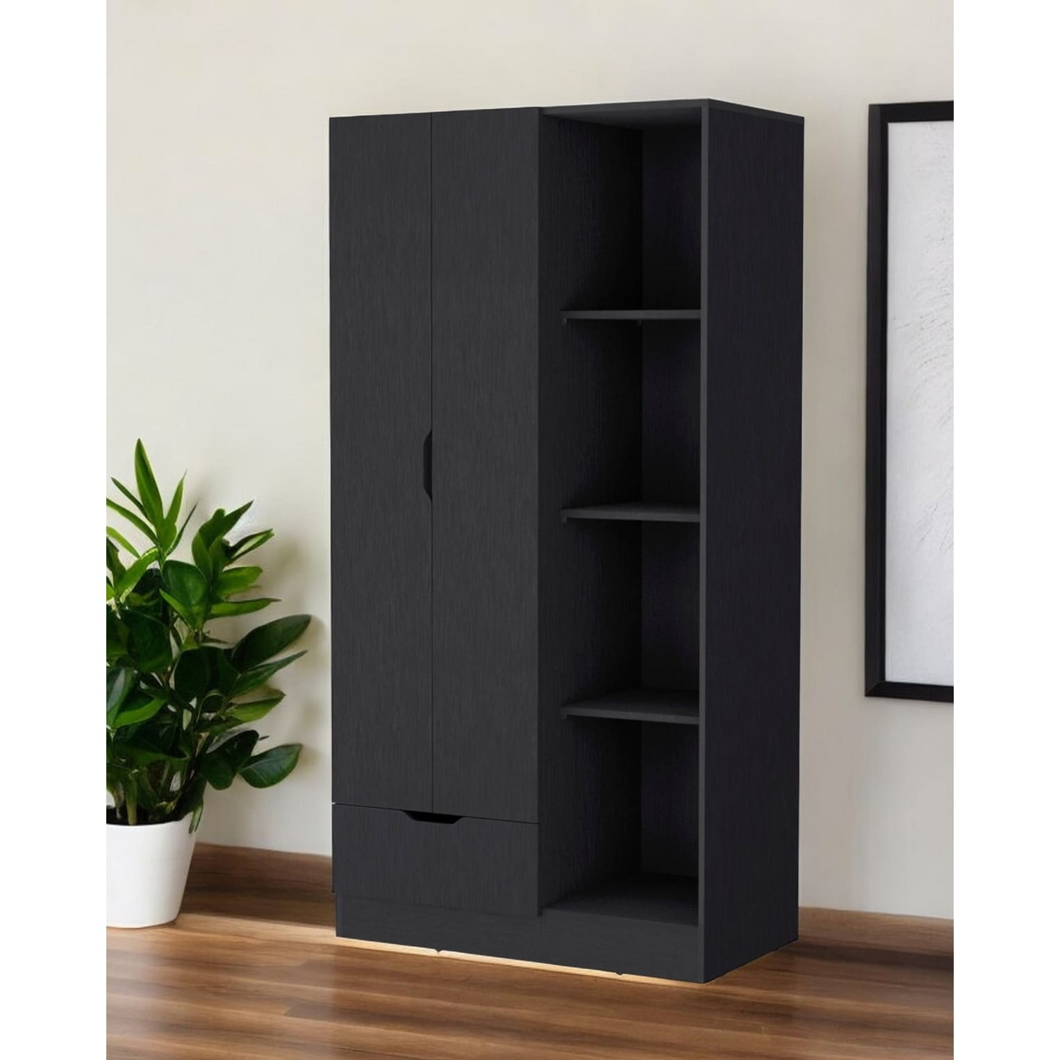 HomeRoots 35" Black Drawer Combo Dresser