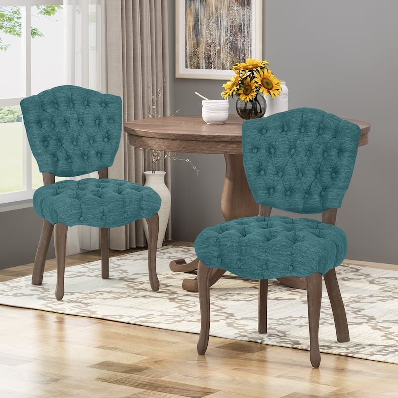 Modern Button Tufted Stitched Dining Chair with Distressed Finish and Rubberwood Curled Legs, for Dining Rooms, Set of 2