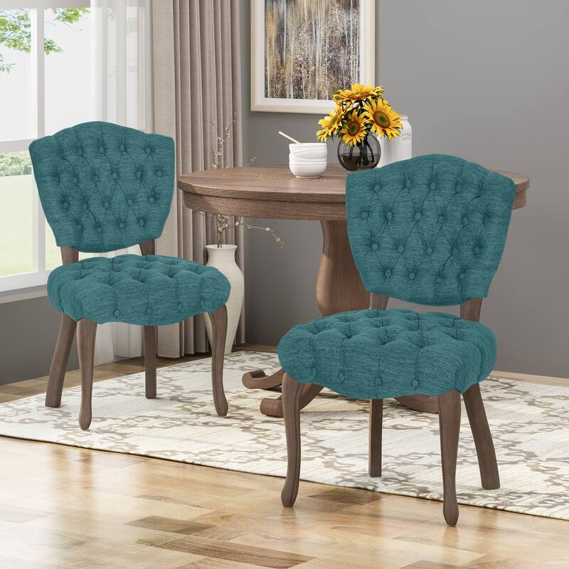 Traditional Solid Back Tufted Dining Chair with Scrolled Legs(Set of 2)