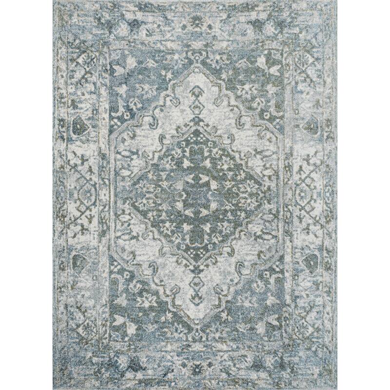 JONATHAN Y Shaii Distressed Medallion Low-Pile Machine-Washable Area Rug - 4 X 6 - Light Gray/Blue