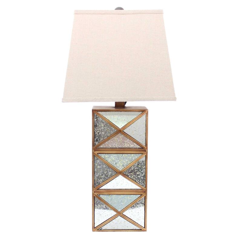 28 Inch Metal Bedside Lamp with Beige Rectangular Shade and Base - 6.25" x 6.75" x 27.50:"