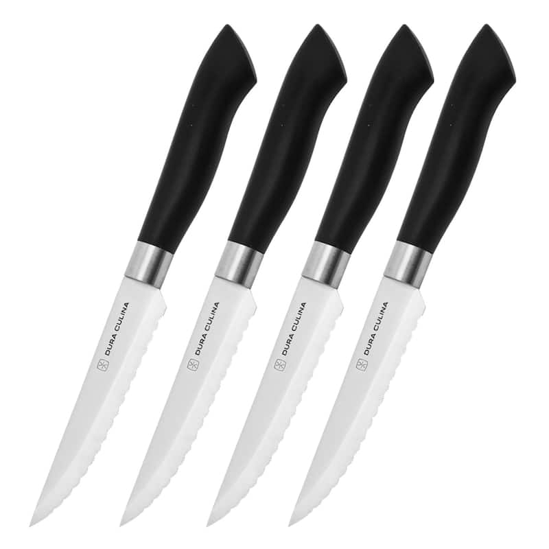 Dura Living 4-Piece Steak Knife Set - Micro-Serrated High Carbon Stainless Steel Blades, Black Handles - 4 Piece Steak Knive Set