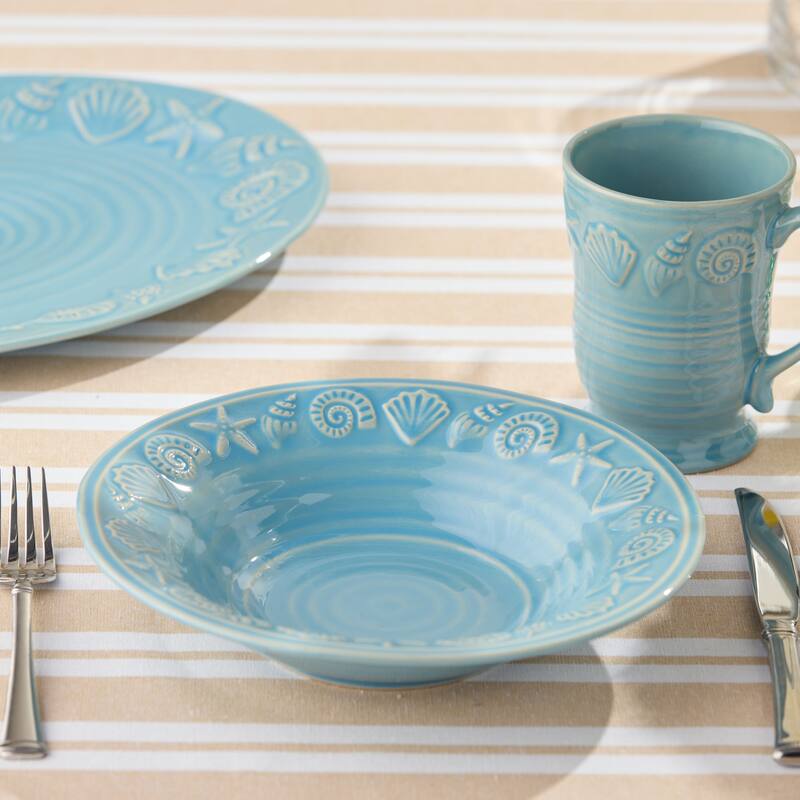 Certified International Coastline Blue 9" Soup/Cereal Bowls, 30oz., Set of 4 - 9.00"L x 9.00"W x 2.00"H