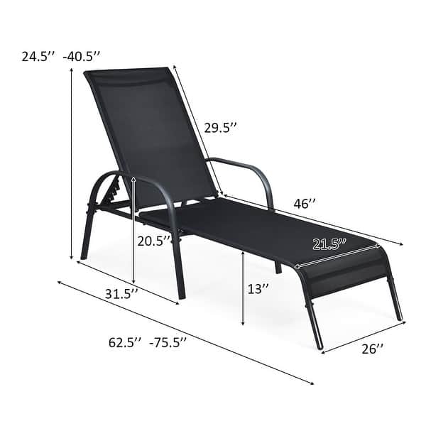 Costway Set of 2 Patio Lounge Chairs Sling Chaise Lounge Recliner - 62.5”x26”x40.5”(L x W x H)
