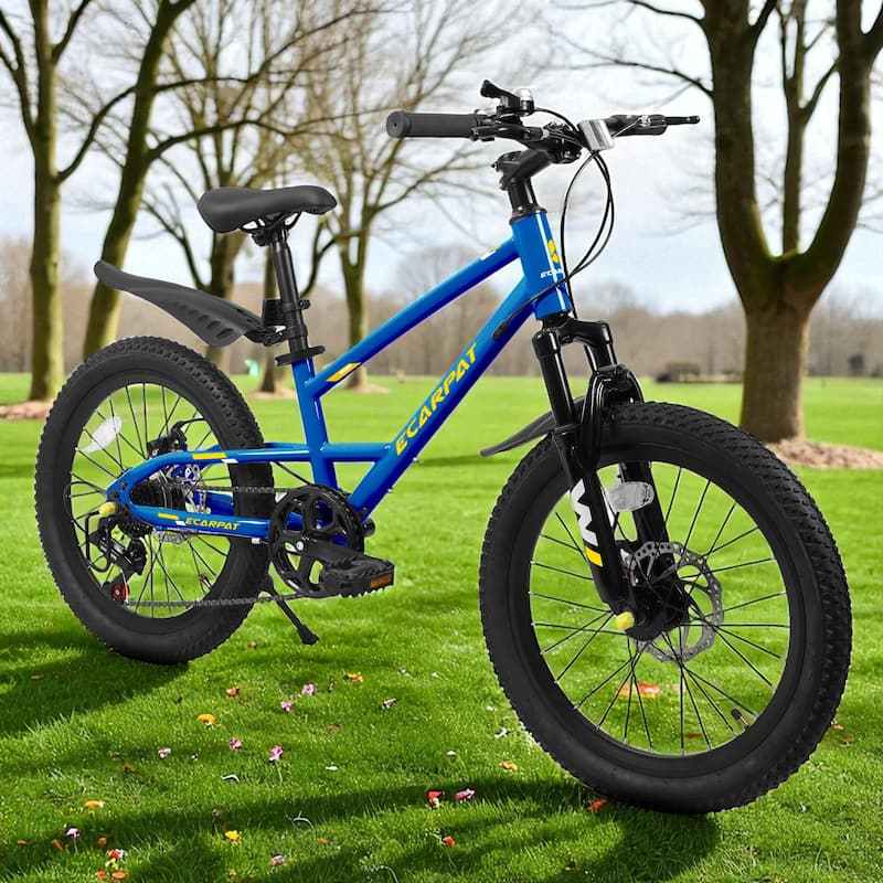 20 Inch Kids Mountain Bike with Front Suspension, 7-Speed, Steel Frame, Boys & Girls Ages 6-12 - Blue