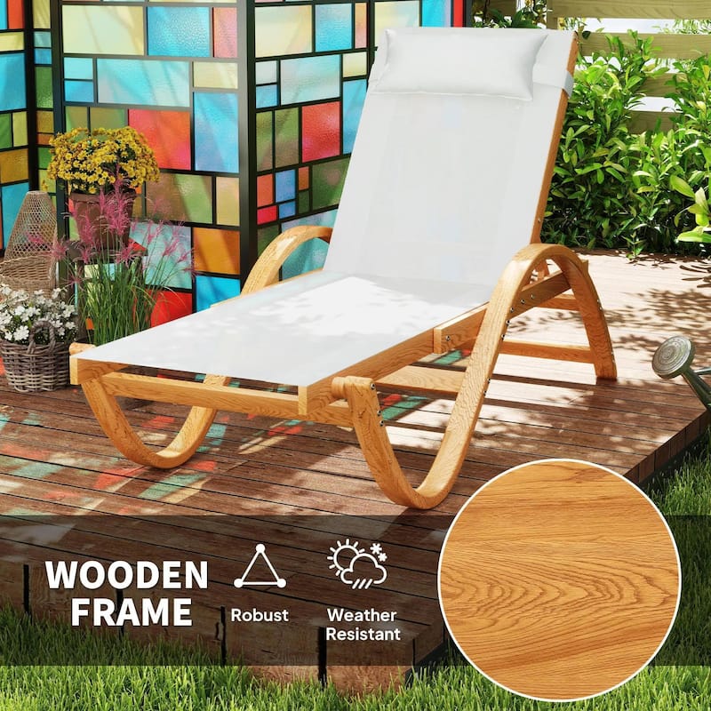 Larch Wood Patio Lounge Chair with 4-Level Adjustable, Mesh Seat
