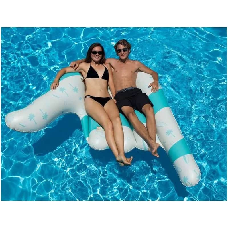 Inflatable Swimming Pool White and Blue Hang Loose 2 Lounger Ages 7 and Up 8"