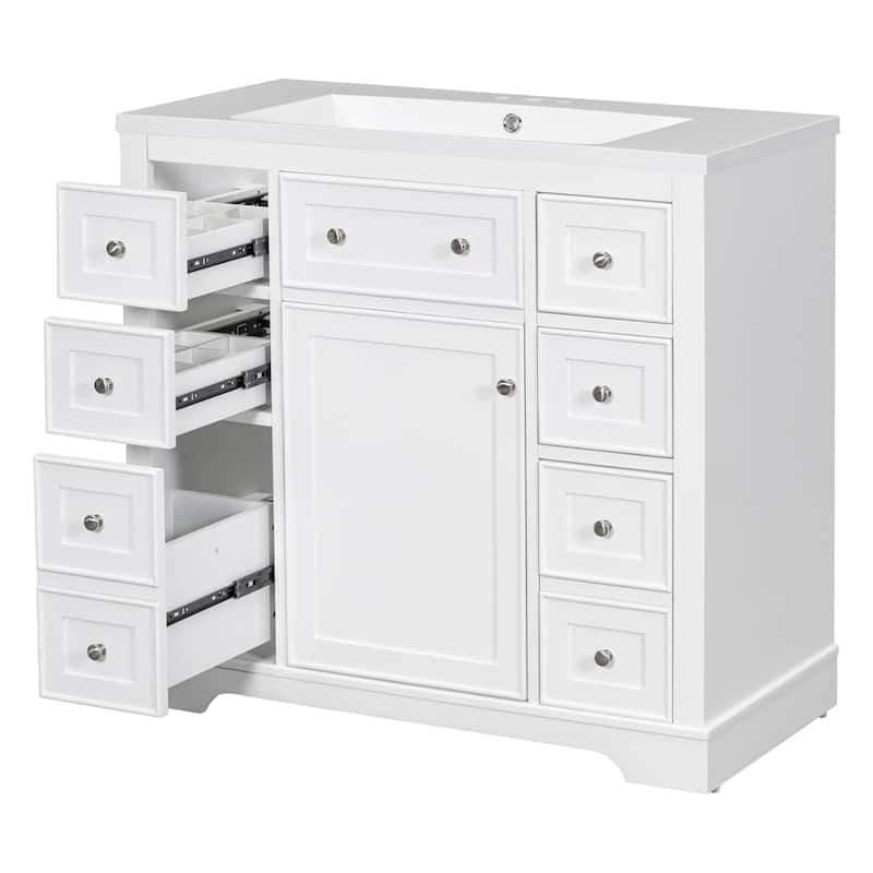 36 Inch Freestanding Bathroom Vanity Set with Drawers and Ceramic Sink