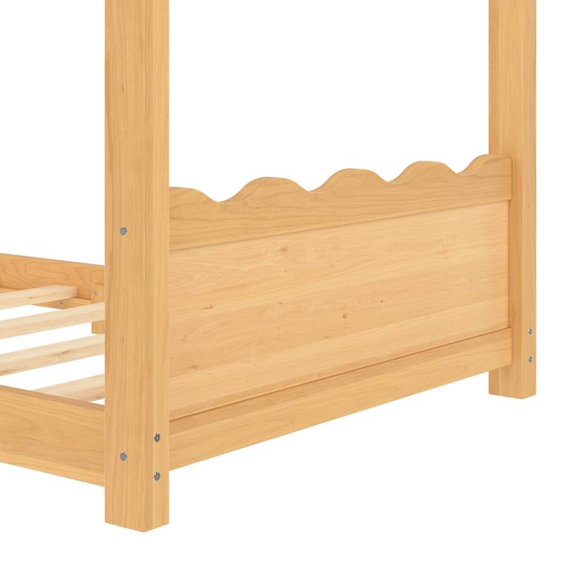 Montessori Bed Floor House Bed with Wave-shaped Headboard and Footboard