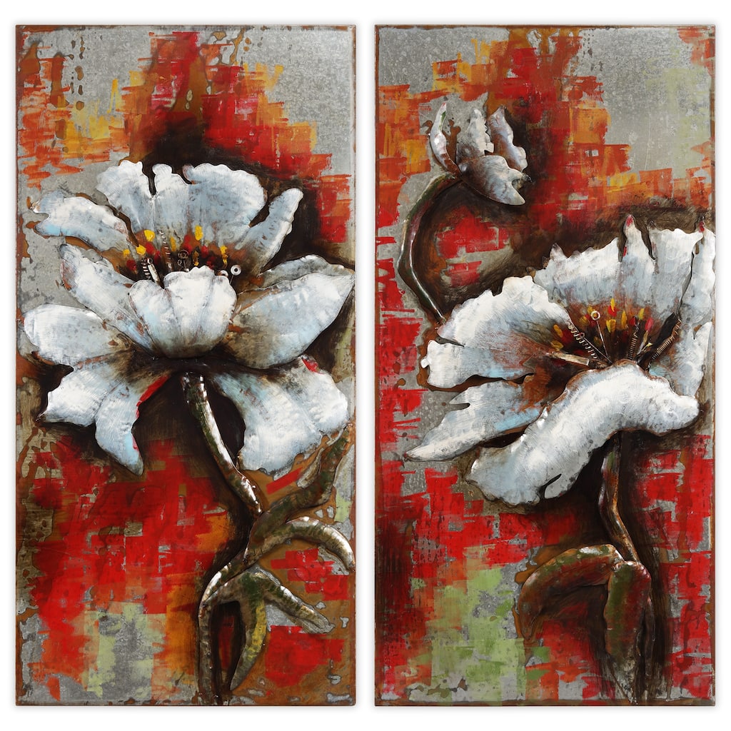"Garden Rose" Mixed Media Iron Hand Painted 3D Wall Art Set