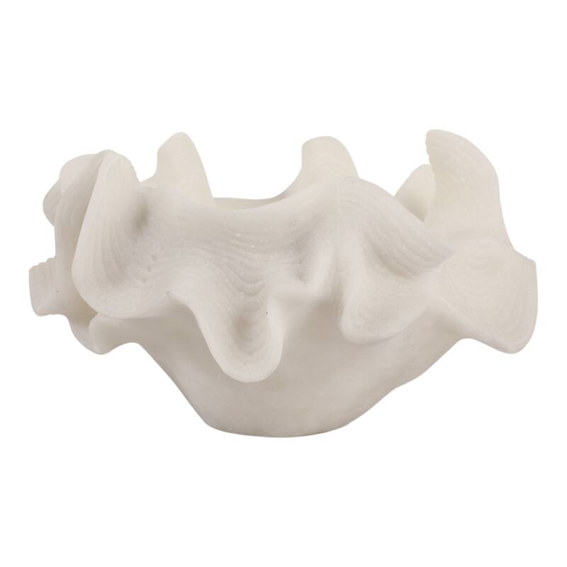 Resin Decorative Bowl Ruffled Edge Coral Accent Home Office - 7" White - 12" x 11.75" x 7.25"