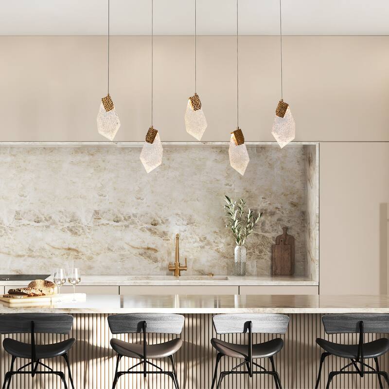 Modern Glam LED 5-Light Chandelier Island Pendant Lights for Kitchen Island - Gold - 37.4" W x 9.8" H x 5.1" D