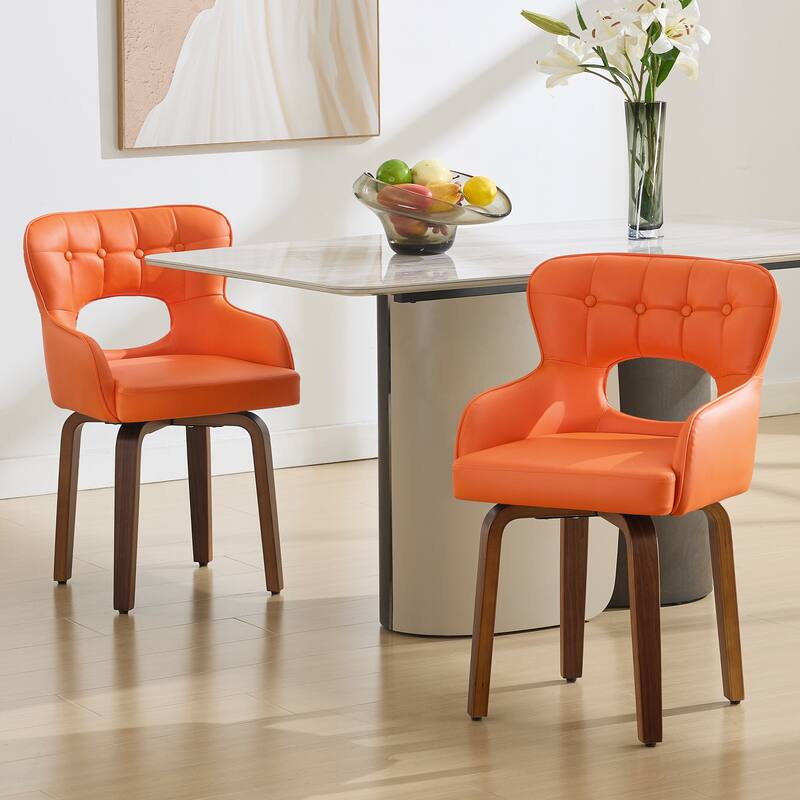 Swivel Dining Chairs Set of 2, Faux Leather Upholstered Kitchen Chairs - Orange