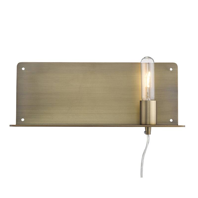 Dull Gold Plug-in Wall Sconce with Shelf and LED Compatible Metal Fixture for Entryway or Office - 6" H x 15" W x 5" D