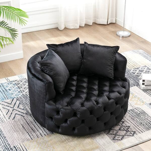Upholstered Tufted Round Swivel Barrel Chair Overstock 31727568 Dark Grey