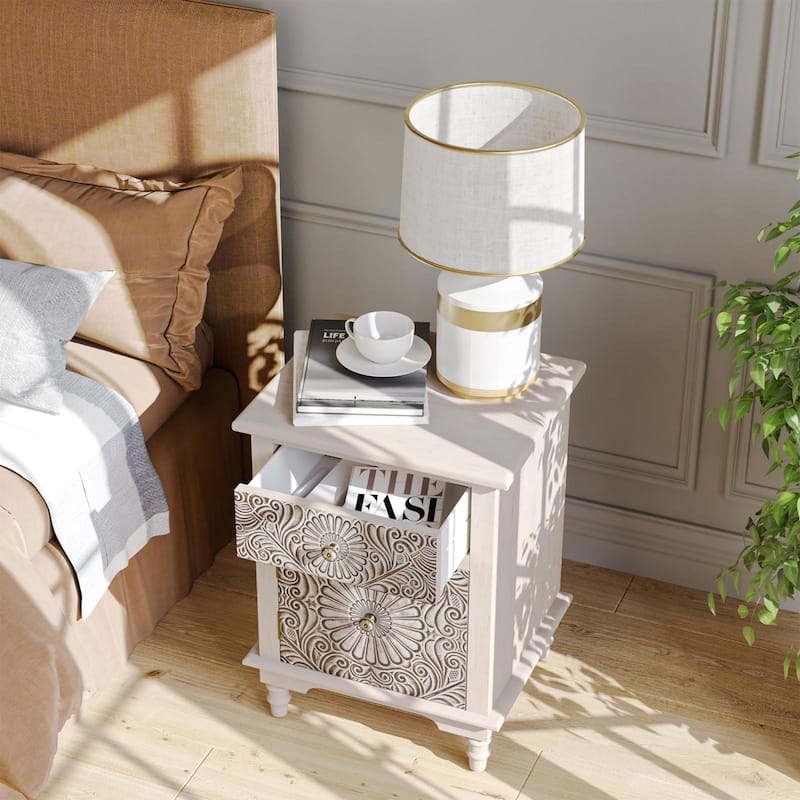 COSIEST Vintage Accent Nightstand End Table w Chest, Drawer