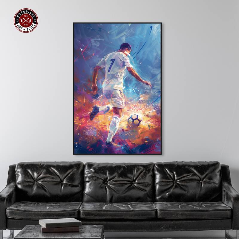 Notoriart Bold And Colorful Soccer Player Ii Framed Soccer 1 Piece Canvas Wall Art