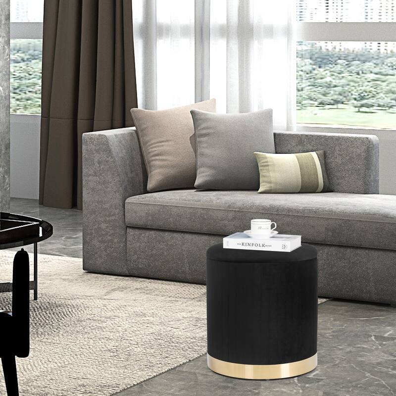 Adeco Round Velvet Storage Ottoman Vanity Stool Footstool (Pack of 2)